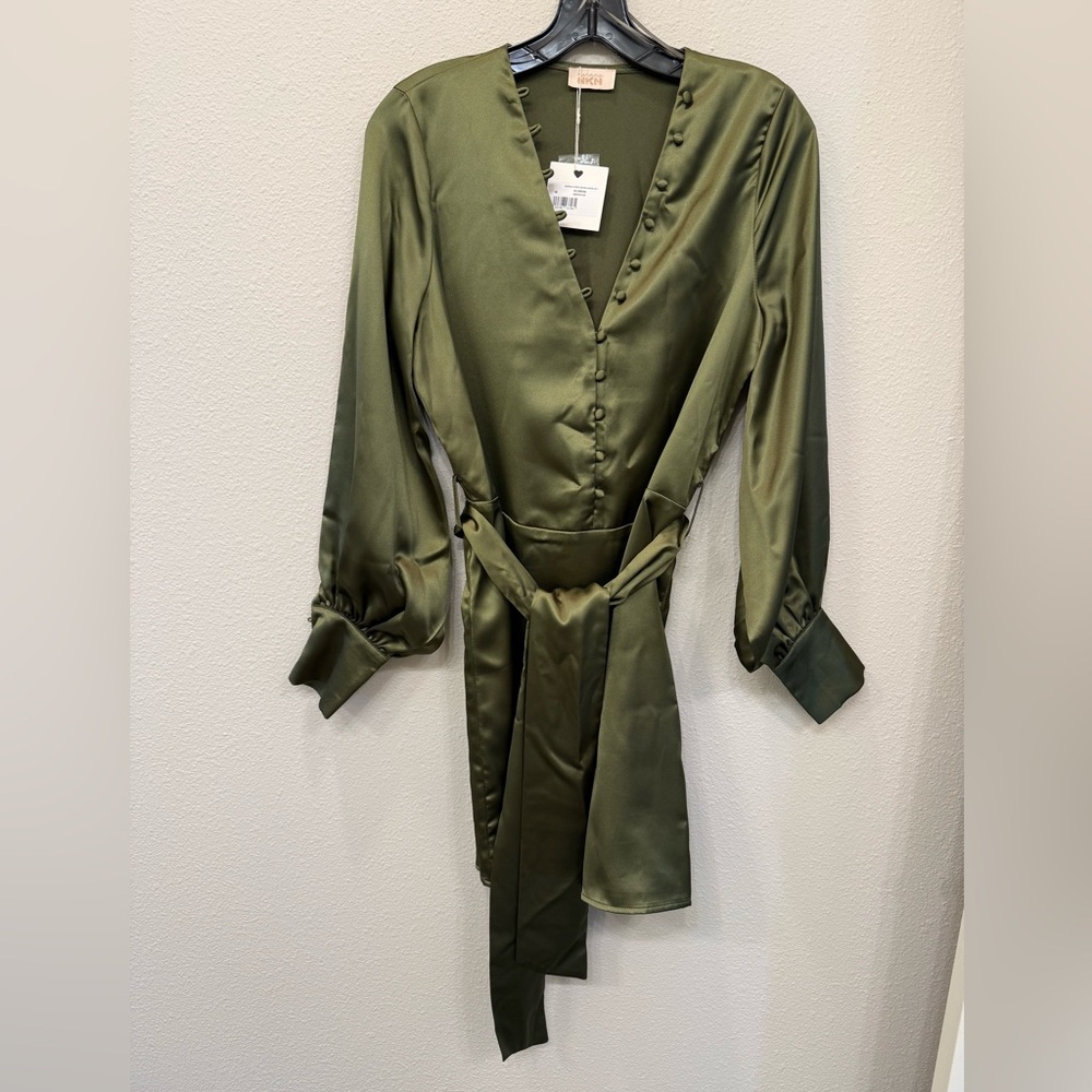NWT NKN Nekane Khaki Satin Dress - Medium - $175 MSRP